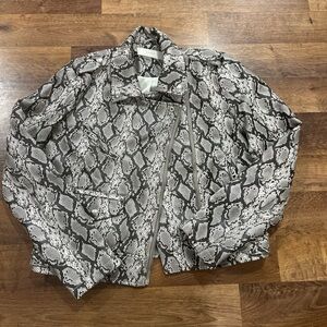 Blank NYC Black & Cream Snake-Print Moto Jacket